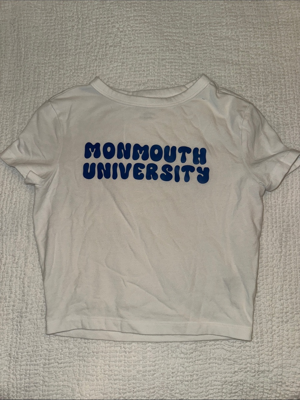 Monmouth University White Tee with Blue Graphic